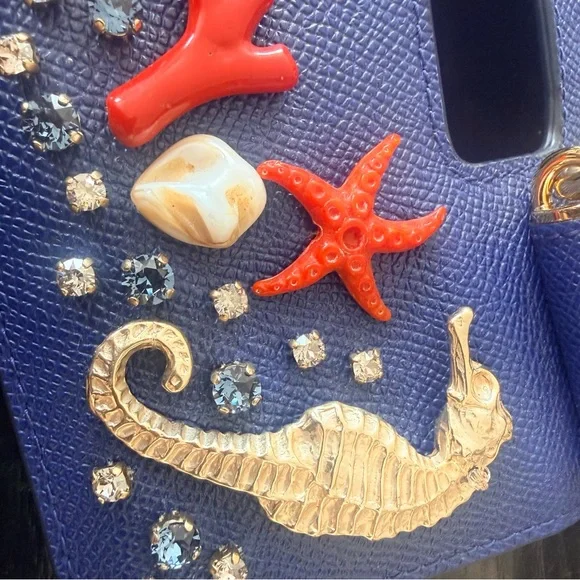 Dolce & Gabbana Blue Leather Bag Charm Accessory with Sea Motif Embellishment - Picture 9 of 13